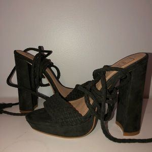 BNWOT Shu Shop Lace up Olive Heels